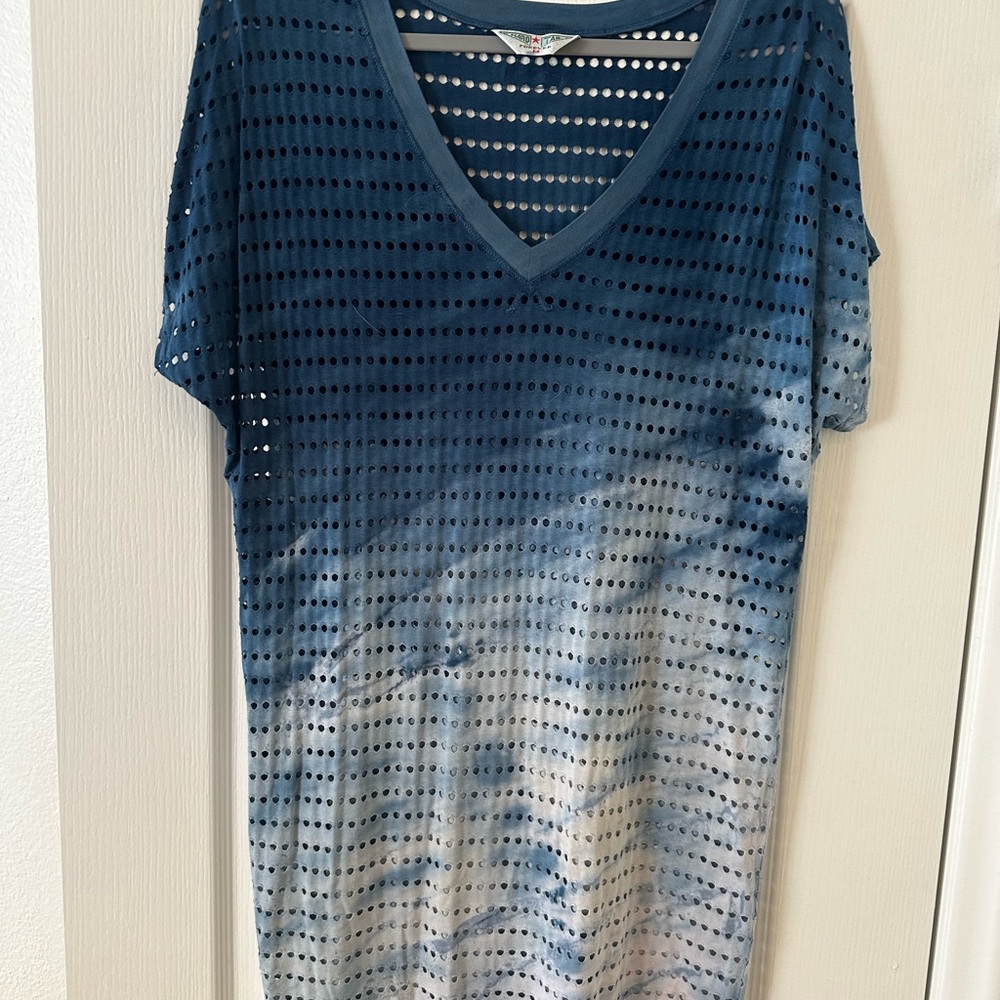 Hard Tail Blue and White Short Sleeve Tunic Blouse
